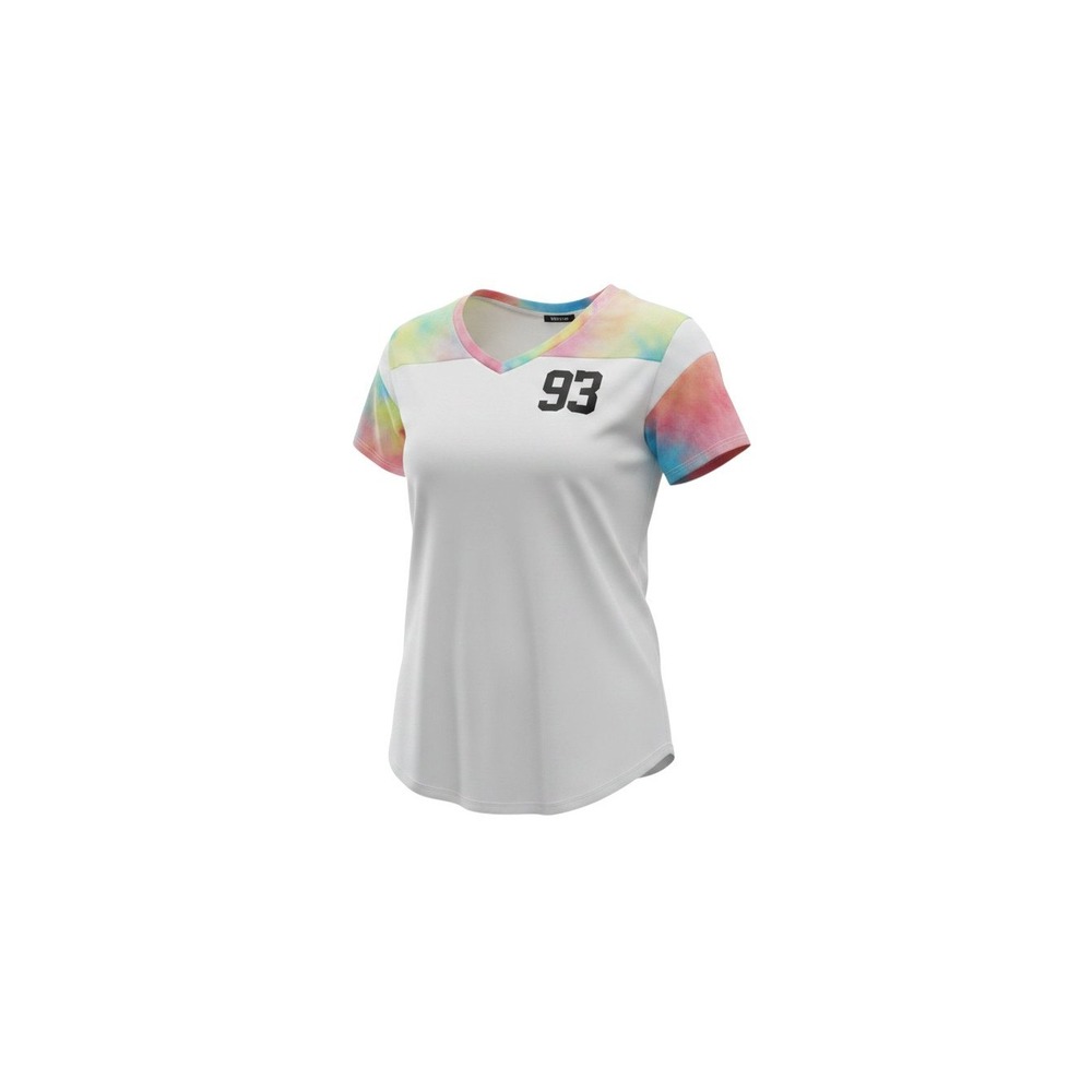 rue21 V-Neck Tee Womens Medium White NWT Tie-Dye Shoulders 93 Graphic Sporty